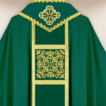 Liturgical green chasuble embroidered with a band
