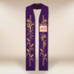 Embroidered Alpha Omega Stole in Purple