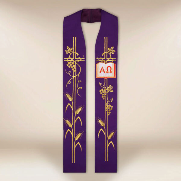 Embroidered Alpha Omega Stole in Purple