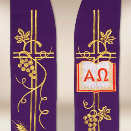 Embroidered Alpha Omega Stole in Purple