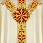 Embroidered liturgical chasuble in ecru with IHS symbol