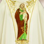 Liturgical chasuble embroidered with the image of St. Joseph.