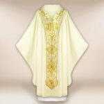 Liturgical chasuble embroidered with the image of St. Joseph.