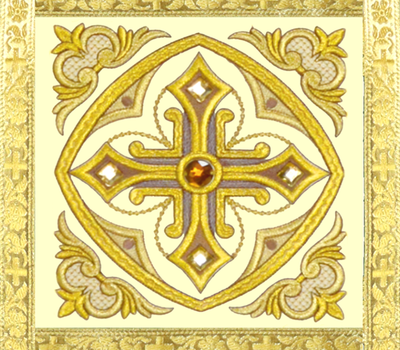 the central embroidered ornament on a liturgical vestment