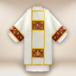 Embroidered ecru and burgundy dalmatic