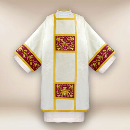 Embroidered ecru and burgundy dalmatic