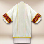 Embroidered ecru and burgundy dalmatic