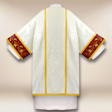 Embroidered ecru and burgundy dalmatic