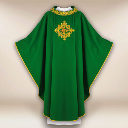 Embroidered Chasuble with IHS in Green