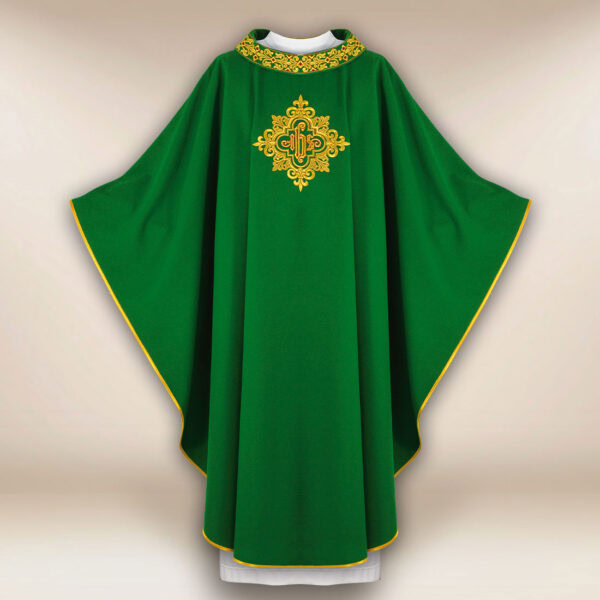 Embroidered Chasuble with IHS in Green
