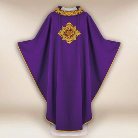 Embroidered Chasuble with IHS in Purple