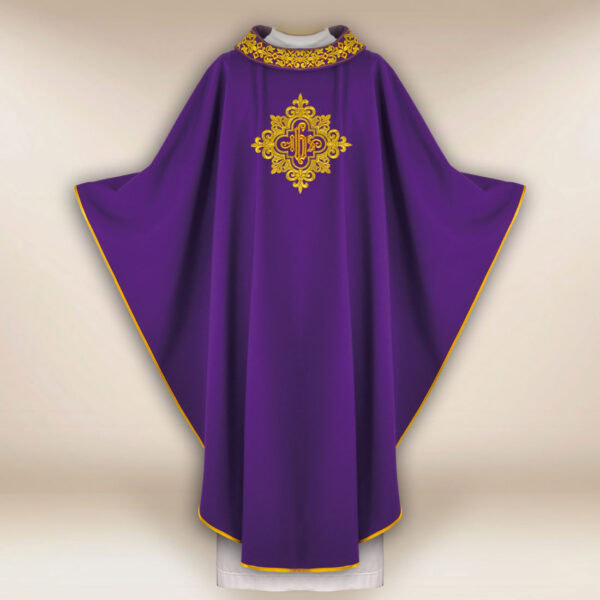 Embroidered Chasuble with IHS in Purple
