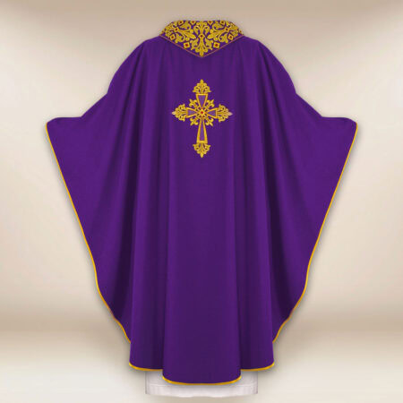 Embroidered Chasuble with IHS in Purple
