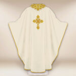 Embroidered Chasuble with IHS in Ecru
