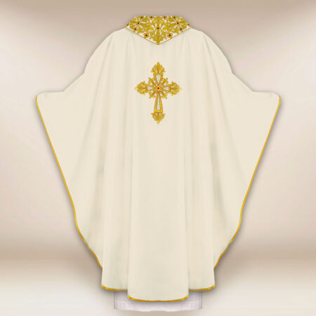 Embroidered Chasuble with IHS in Ecru