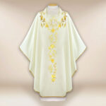 Embroidered IHS Chasuble in Ecru