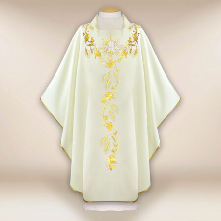 Embroidered IHS Chasuble in Ecru