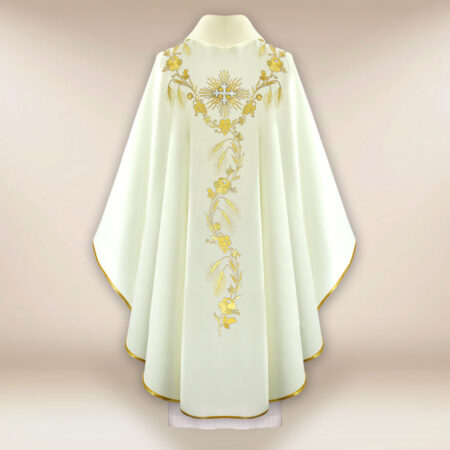 Embroidered IHS Chasuble in Ecru