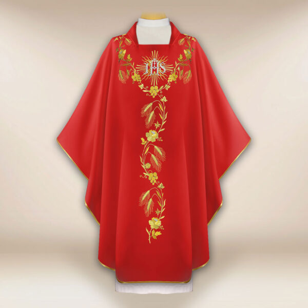 Embroidered Chasuble IHS Red