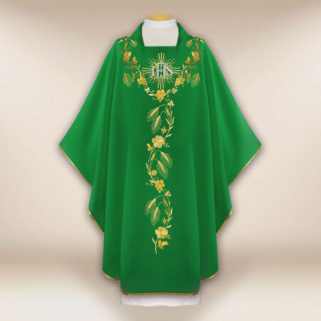 Embroidered IHS Green Chasuble