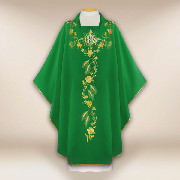 Embroidered IHS Green Chasuble