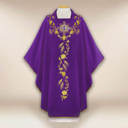 Embroidered Chasuble IHS in Purple