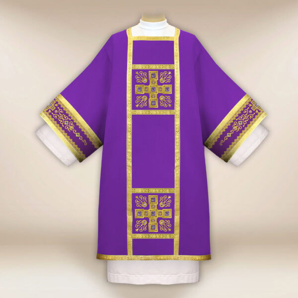 Liturgical dalmatic in purple embroidery