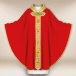 Embroidered liturgical chasuble in red