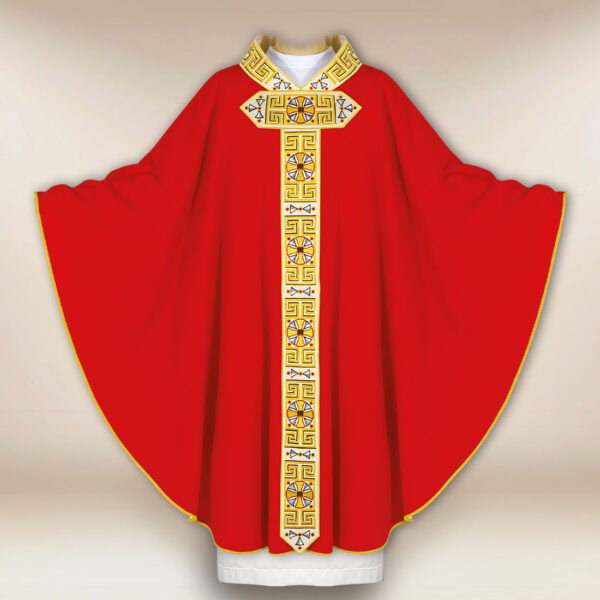 Embroidered liturgical chasuble in red