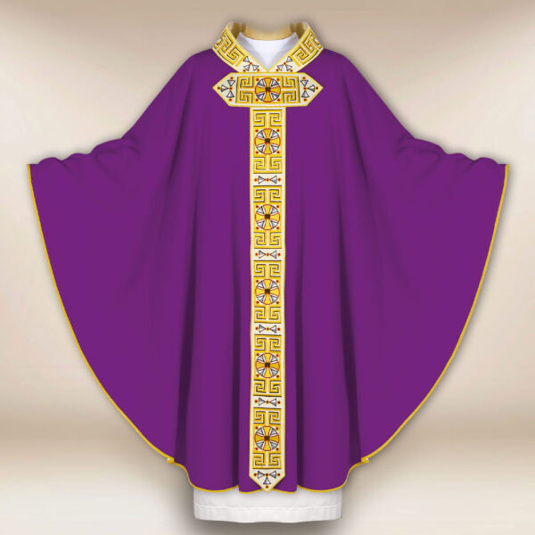 Embroidered liturgical chasuble in violet