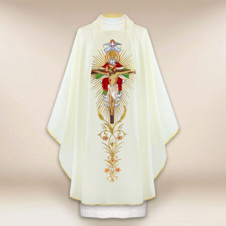 Embroidered Chasuble in Ecru Depicting the Holy Trinity