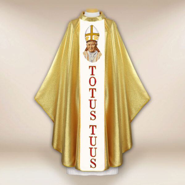 Golden Chasuble with Embroidered Image of St. John Paul II