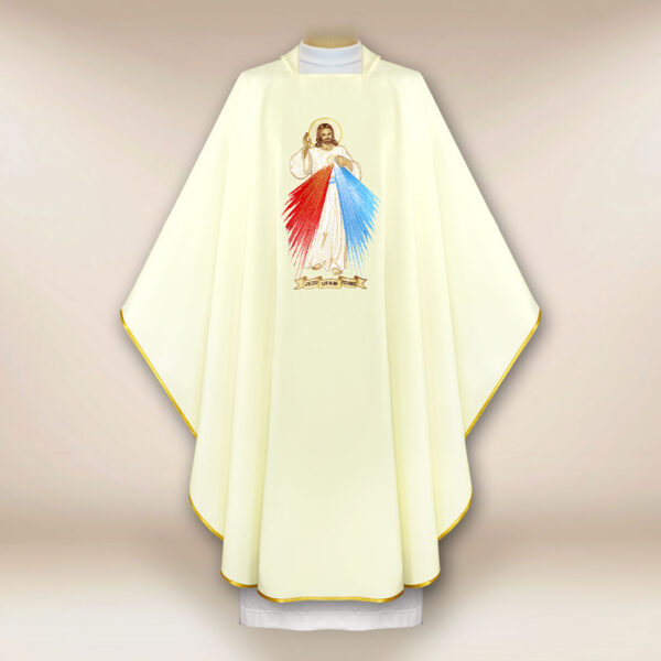 Liturgical chasuble embroidered with the theme of mercy