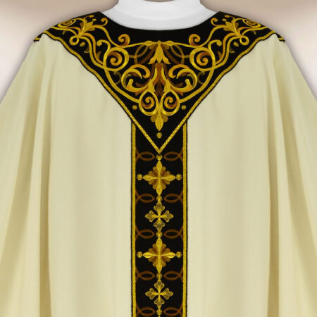 Embroidered Chasuble in Ecru with Black Band