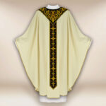 Embroidered Chasuble in Ecru with Black Band