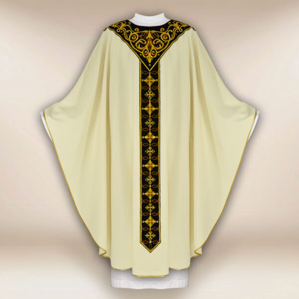 Embroidered Chasuble in Ecru with Black Band