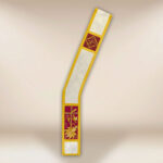 Embroidered deacon stole in ecru with burgundy