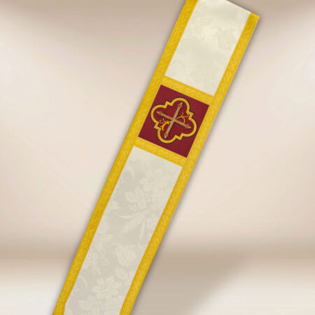 Embroidered deacon stole in ecru with burgundy