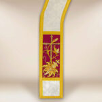 Embroidered deacon stole in ecru with burgundy