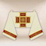 Ecru humeral veil with burgundy elements and golden embroidery