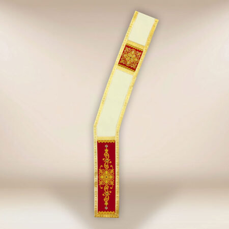 Ecru deacon stole with burgundy panels and gold embroidery