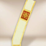 Ecru deacon stole with burgundy panels and gold embroidery