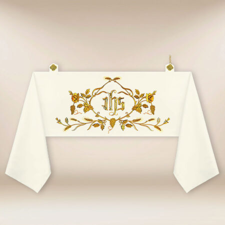 Liturgical humeral veil embroidered with IHS