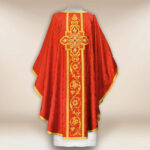 Liturgical red chasuble with IHS