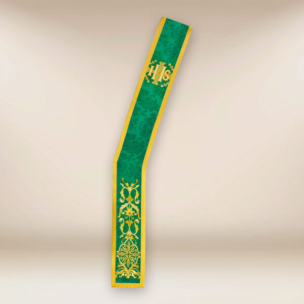 Embroidered deacon stole in green