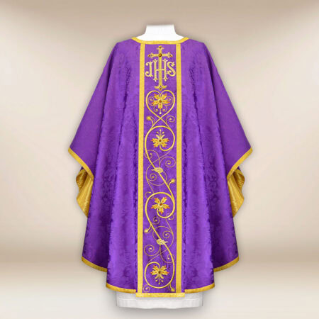 Embroidered purple chasuble with IHS