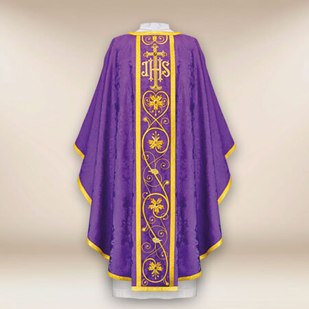 Embroidered purple chasuble with IHS