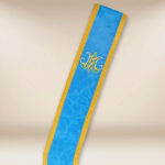 Marian embroidered deacon stole in blue