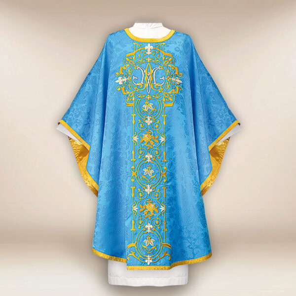 Marian embroidered chasuble in blue