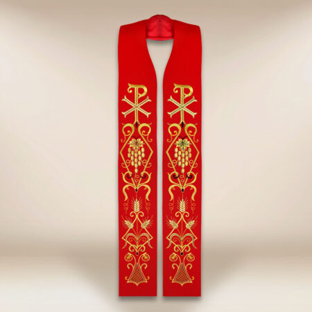 Embroidered Liturgical Stole in Red with PX Symbol
